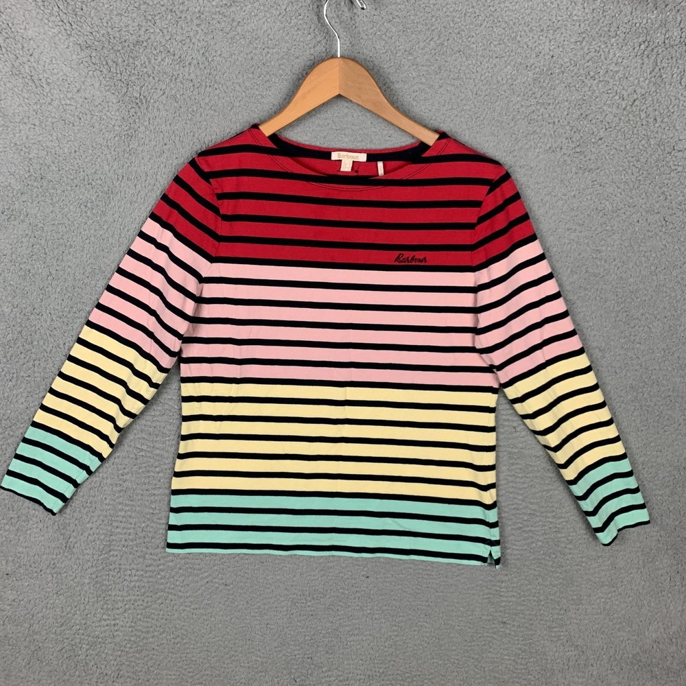 Barbour Bradley Top Women's US 8 Multicolor Striped Long Sleeve Cotton T-Shirt